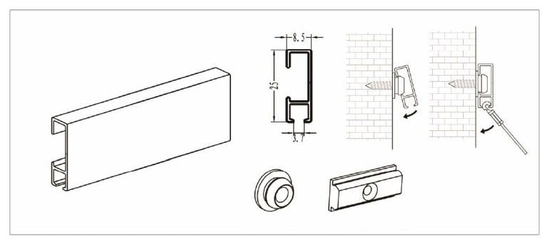 Art Gallery Picture Hanging System Display Track System - All in One 2m Click Rail System - All in 1 Hanging System - Me Me Art